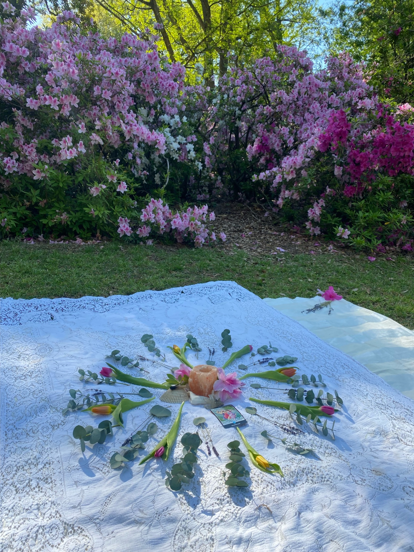 Flower mandala altar in spring garden