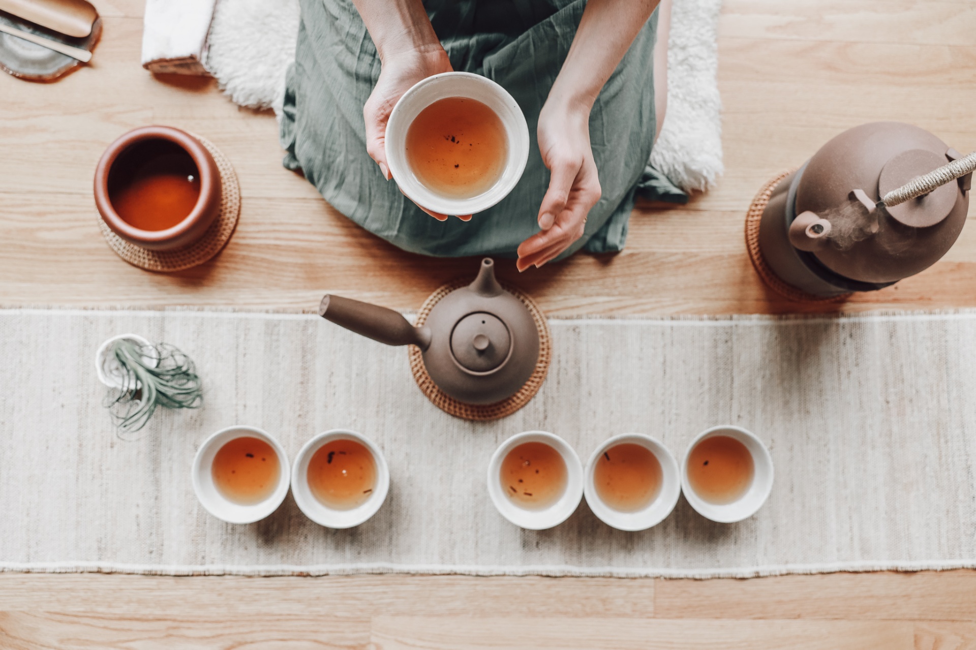 Overhead view of tea ceremony